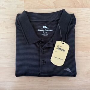 Tommy Bahama Striped Black Cotton Blend Polo